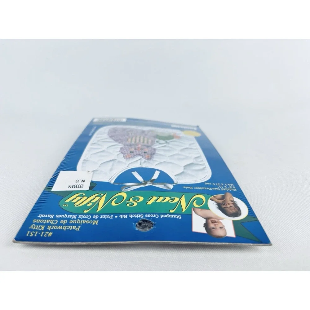 Vintage 90s Janlynn Neat & Nifty Cross Stitch Kit Bib Patchwork Kitty USA 21-151